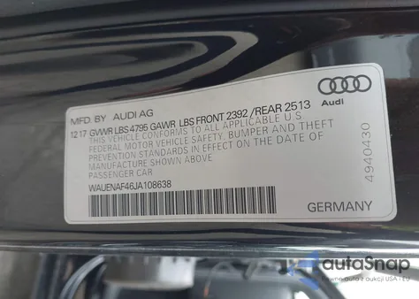 2018 Audi A4 2.0T Premium/2.0T Tech Premium z USA, uszkodzony, nr VIN WAUENAF46JA108638